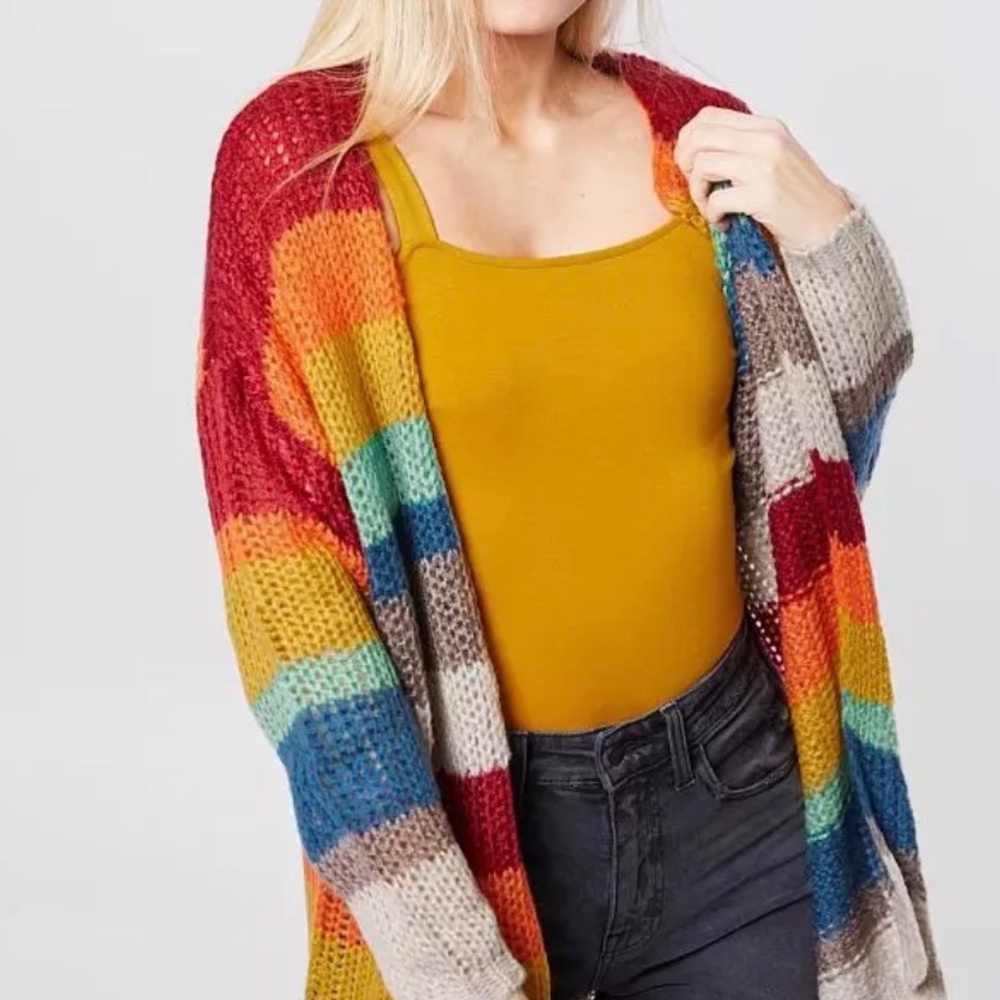 Rainbow Striped Cardigan Sweater BKE
